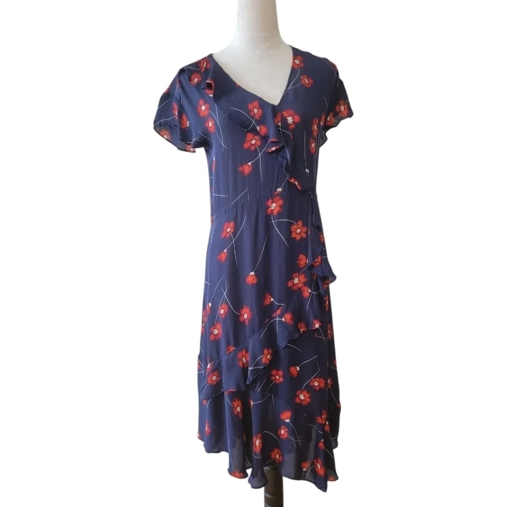 Parker‎ Verity Silk Chiffon Floral Midi Dress Size XS